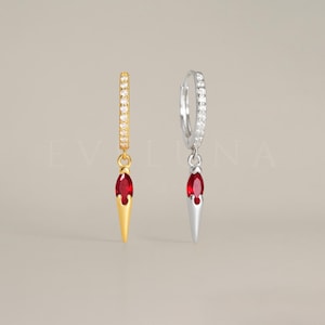 HOOPS: Ruby Paved Spike Hoop Earrings • Ruby Earrings • Birthstone Earrings • Gift For Her • Birthstone Jewelry • Gold Hoop Earrings