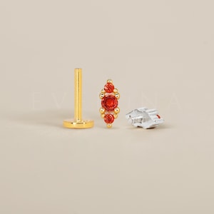 FLAT BACK: Garnet Stack Flat Back Labret • Cartilage Stud • Helix Earring • Conch Piercing • Tragus Stud • Birthstone Earrings