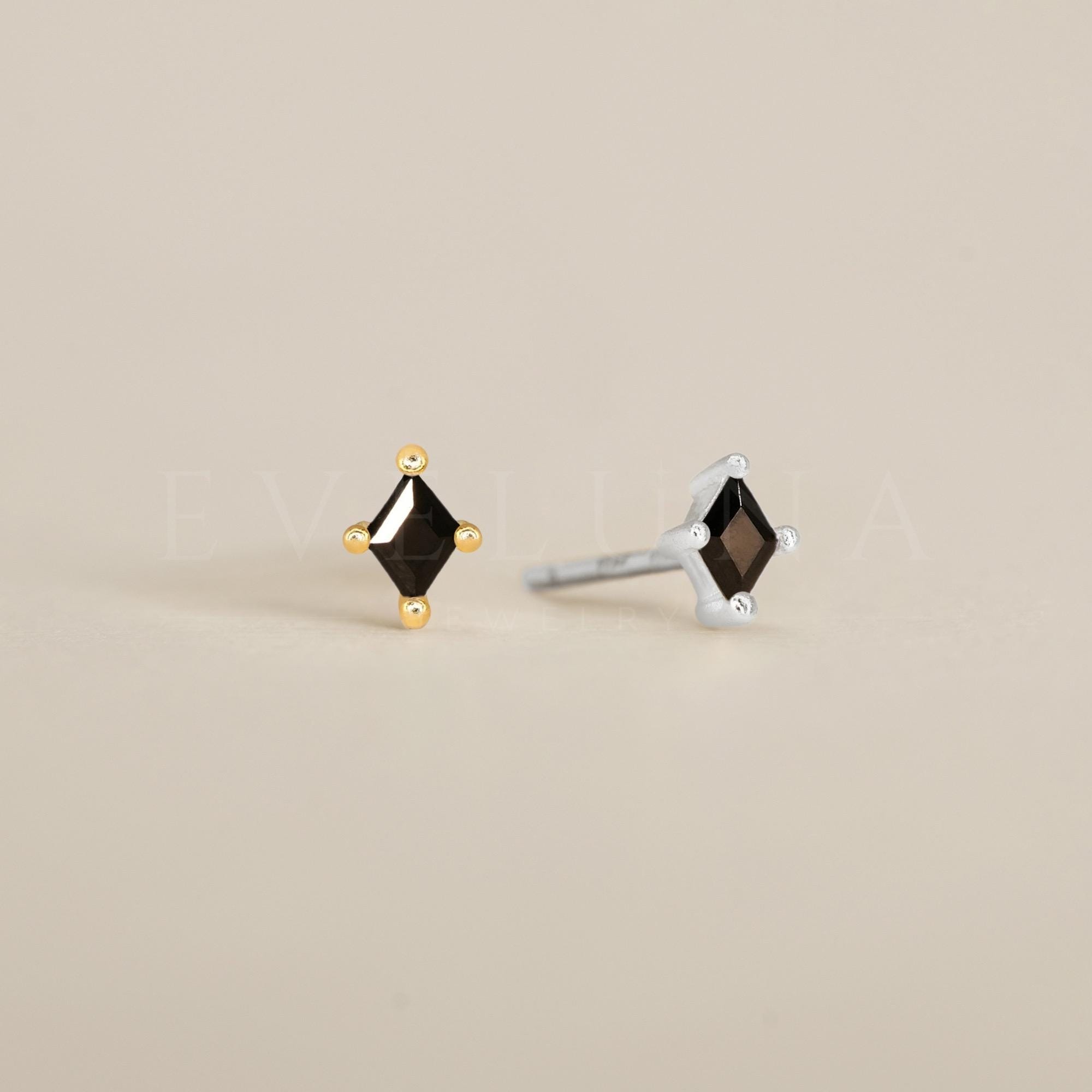 STUDS: Black Onyx Tiny Gemstone Stud Earrings • Black Onyx Earrings • Gift For Her • Gemstone Earring • Black Onyx Jewelry • Minimalist