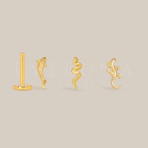 FLAT BACK: Koi Serpent Gecko Flat Back Labret • Cartilage Stud • Helix Earring • Conch Piercing • Tragus Stud • Birthstone Earrings