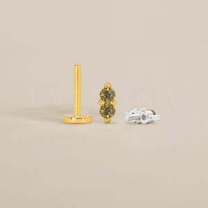 FLAT BACK: Peridot Double Flat Back Labret • Cartilage Stud • Helix Earring • Conch Piercing • Tragus Stud • Birthstone Earrings