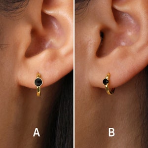 HOOPS: Black Onyx Hoop Earrings • Black Earring • Birthstone Earrings • Gift For Her • Dainty Hoop Earrings