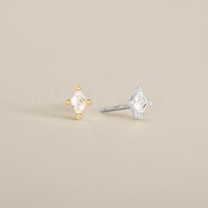 STUDS: Diamond Tiny Gemstone Stud Earrings • Diamond Birthstone Earrings • Gift For Her • Gemstone Earring • Birthstone Jewelry • Minimalist