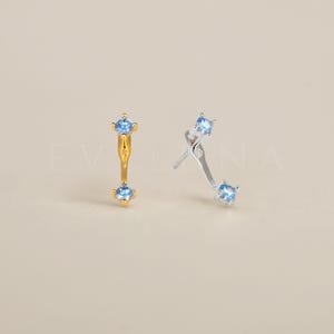 STUDS: Aquamarine Front Back Stud Earrings • Birthstone Earrings • Gift For Her • Ear Jacket Earrings • Birthstone Jewelry • Minimalist