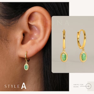 HOOPS: Garden Green Opal Charm Hoop Earrings • Green Opal Dangle Earrings • Green Opal Jewelry • Gift For Her • Minimalist Earrings
