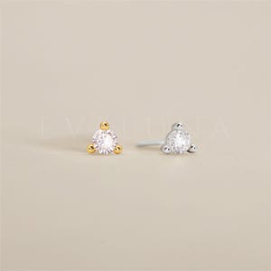 STUDS: Diamond Round Gemstone Stud Earrings • Birthstone Earrings • Gift For Her • Gemstone Earring • Birthstone Jewelry • Minimalist