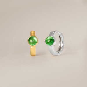HOOPS: Emerald Gemstone Huggie Hoop Earrings • Emerald Earrings • Birthstone Earrings • Gift For Her • Dainty Hoop Earrings