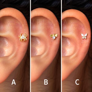 FLAT BACK: Tiny Spider Firefly Butterfly Flat Back Labret • Cartilage Stud • Helix Earring • Conch Piercing • Tragus Stud • Forward Helix