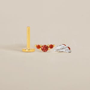 FLAT BACK: Garnet Gemstone Flat Back Labret • Cartilage Earrings • Helix Stud • Conch Earring • Tragus Piercing • Birthstone Earrings