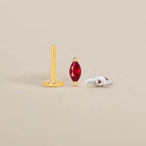 FLAT BACK: Ruby Marquise Flat Back Labret • Cartilage Stud • Helix Earring • Conch Piercing • Tragus Stud • Birthstone Earrings