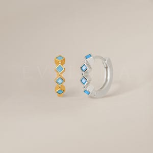 HOOPS: Turquoise Bezel Huggie Hoop Earrings • Turquoise Earrings • Turquoise Earrings • Gift For Her • Dainty Hoop Earrings • Gold Huggies