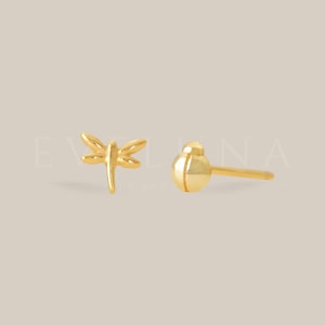 STUDS: Tiny Dragonfly and Ladybug Stud • Tiny Studs • Insect Earrings • Gift For Her • Dainty Stud Earrings