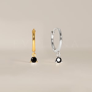 HOOPS: Black Onyx Gemstone Dainty Hoop Earrings • Black Onyx Earrings • Gift For Her • Birthstone Jewelry • Gold Hoop Earring