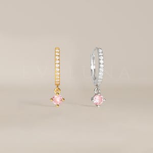 HOOPS: Paved Pink Tourmaline Dangle Hoop Earrings • Birthstone Earrings • Gift For Her • Birthstone Jewelry • Gold Hoop Earrings