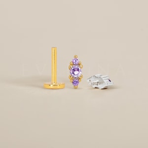 FLAT BACK: Alexandrite Stack Flat Back Labret • Cartilage Stud • Helix Earring • Conch Piercing • Tragus Stud • Birthstone Earrings