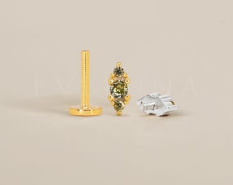 PLATTE ACHTERKANT: peridoot gestapelde labret met platte achterkant • Kraakbeenknop • Helixoorbel • Conch-piercing • Tragusknop • Birthstone-oorbellen