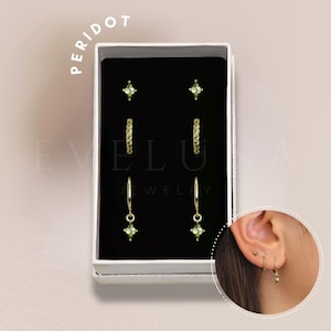 SET: Peridot Gemstone Hoop Earring Set • Everyday Ear Stack • Gift • Gifts for her • Holiday