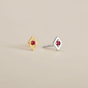 STUDS: Ruby Tiny Geometric Stud Earrings • Ruby Birthstone Earrings • Gift For Her • Gemstone Earring • Birthstone Jewelry • Minimalist