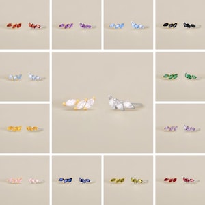 STUDS: Wing Climber Stud Earrings • Birthstone Earrings • Gift For Her • Ear Climber Earring • Birthstone Jewelry • Minimalist
