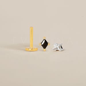 FLAT BACK: Black Onyx Flat Back Labret • Cartilage Stud • Helix Earring • Conch Piercing • Tragus Stud • Birthstone Earrings