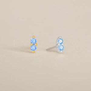 STUDS: Aquamarine Tiny Double Stud Earrings • Birthstone Earrings • Gift For Her • Gemstone Earring • Birthstone Jewelry • Minimalist