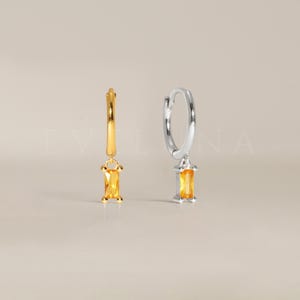 HOOPS: Topaz Baguette Gemstone Dangle Hoop Earrings • Topaz Earrings • Birthstone Earrings • Gift For Her • Birthstone Jewelry • Gold Hoop