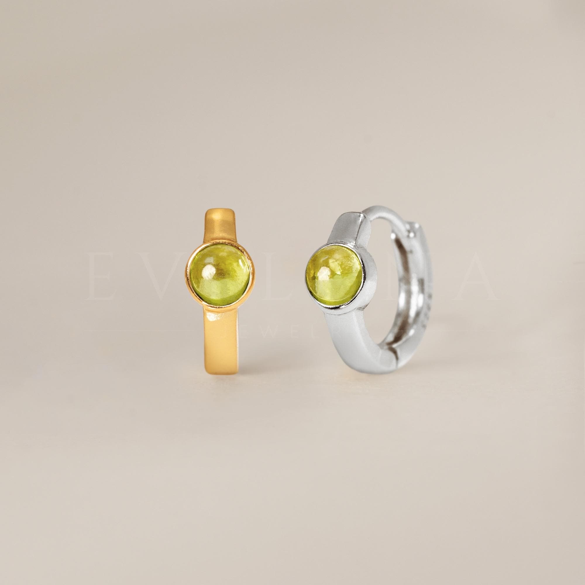 HOOPS: Peridot Gemstone Huggie Hoop Earrings • Peridot Earrings • Birthstone Earrings • Gift For Her • Dainty Hoop Earrings