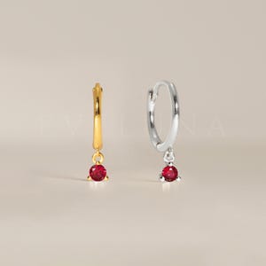 HOOPS: Ruby Gemstone Dainty Hoop Earrings • Ruby Birthstone Earrings • Gift For Her • Birthstone Jewelry • Gold Hoop Earring