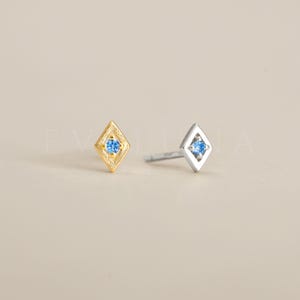 STUDS: Aquamarine Tiny Geometric Stud Earrings • Birthstone Earrings • Gift For Her • Gemstone Earring • Birthstone Jewelry • Minimalist