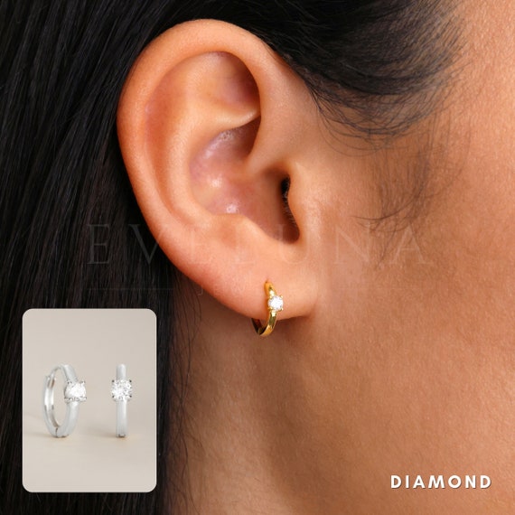 HOOPS: Diamond Single Stone Huggie Hoop Earrings • Diamond