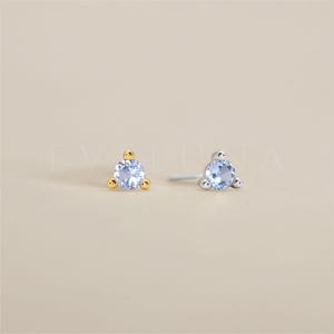 STUDS: Blue Zircon Round Gemstone Stud Earrings • Birthstone Earrings • Gift For Her • Gemstone Earring • Birthstone Jewelry • Minimalist