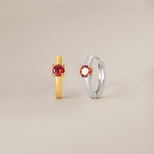HOOPS: Garnet Single Stone Huggie Hoop Earrings • Garnet Earrings • Birthstone Earrings • Gift For Her • Dainty Hoop Earrings • Gold Huggies