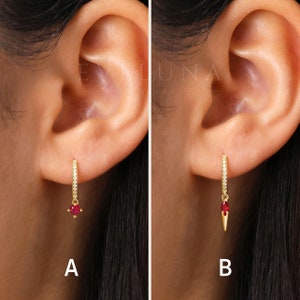 HOOPS: Ruby Charm Paved Hoop Earrings • Ruby Earrings • Birthstone Earrings • Gift For Mom • Birthstone Jewelry • Gold Hoop Earrings