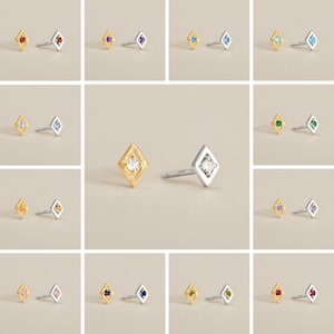 STUDS: Tiny Geometric Stud Earrings • Diamond Birthstone Earring • Gift For Her • Gemstone Earring • Birthstone Jewelry • Minimalist