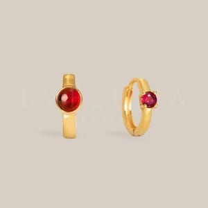HOOPS: Ruby Hoop Earrings • Ruby Earrings • Birthstone Earrings • Gift For Her • Dainty Hoop Earrings