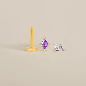 FLAT BACK: Amethyst Flat Back Labret • Cartilage Stud • Helix Earring • Conch Piercing • Tragus Stud • Birthstone Earrings