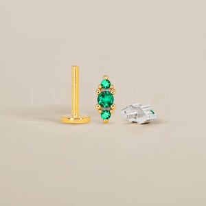 FLAT BACK: Emerald Stack Flat Back Labret • Cartilage Stud • Helix Earring • Conch Piercing • Tragus Stud • Birthstone Earrings