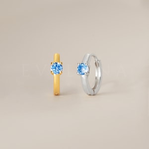 HOOPS: Aquamarine Single Stone Huggie Hoop Earrings • Aquamarine Birthstone Earrings • Gift For Her • Dainty Hoop Earrings • Gold Huggies