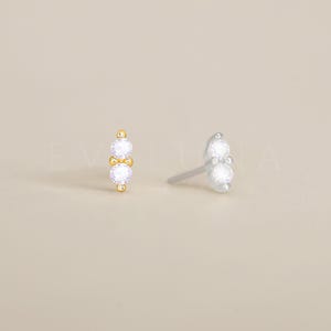 STUDS: Diamond Tiny Double Stud Earrings • Diamond Birthstone Earrings • Gift For Her • Gemstone Earring • Birthstone Jewelry • Minimalist
