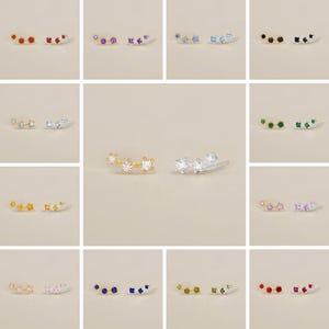 STUDS: Dainty Climber Stud Earrings • Birthstone Earring • Gift For Her • Ear Climber Earring • Birthstone Jewelry • Minimalist