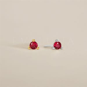 STUDS: Ruby Round Gemstone Stud Earrings • Ruby Birthstone Earrings • Gift For Her • Gemstone Earring • Birthstone Jewelry • Minimalist