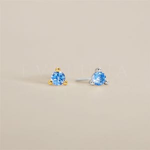 STUDS: Aquamarine Round Gemstone Stud Earrings • Birthstone Earrings • Gift For Her • Gemstone Earring • Birthstone Jewelry • Minimalist
