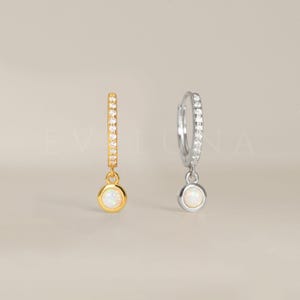 HOOPS: White Opal Gemstone Dangle Hoop Earrings • Opal Earrings • Gift For Her • Minimalist Earrings • Bridesmaid Gift • Opal Huggie Hoops