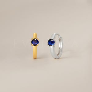 HOOPS: Sapphire Single Stone Huggie Hoop Earrings • Sapphire Earrings • Birthstone Earrings • Gift For Her • Dainty Hoop Earrings