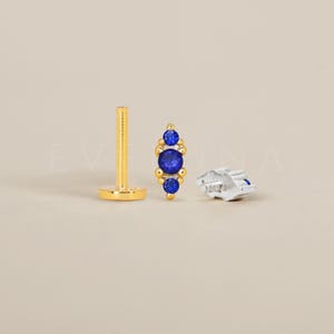 FLAT BACK: Sapphire Stack Flat Back Labret • Cartilage Stud • Helix Earring • Conch Piercing • Tragus Stud • Birthstone Earrings