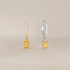 HOOPS: Topaz Paved Baguette Hoop Earrings • Topaz Earrings • Birthstone Earrings • Gift For Her • Birthstone Jewelry • Gold Hoop Earrings
