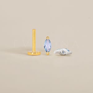 FLAT BACK: Zircon Marquise Flat Back Labret • Cartilage Stud • Helix Earring • Conch Piercing • Tragus Stud • Birthstone Earrings