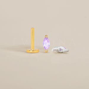 FLAT BACK: Alexandrite Marquise Flat Back Labret • Cartilage Stud • Helix Earring • Conch Piercing • Tragus Stud • Birthstone Earrings