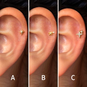 RETRO PIATTO: Labret con retro piatto e piccola stella celeste • Perno di cartilagine • Orecchino a elica • Piercing a conchiglia • Perno di trago • Orecchini con pietra portafortuna