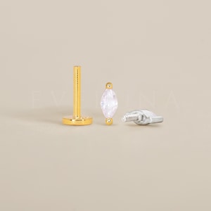 FLAT BACK: Diamond Marquise Flat Back Labret • Cartilage Stud • Helix Earring • Conch Piercing • Tragus Stud • Birthstone Earrings